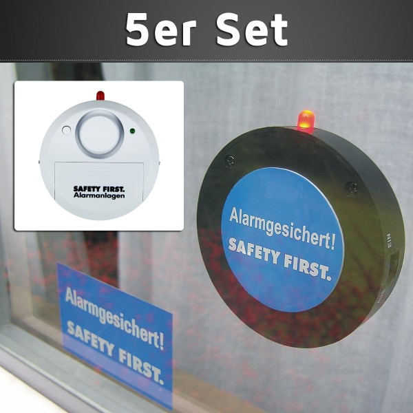 Glasbruchalarm Safety First 5er Set (Schwarz oder Weiß)
