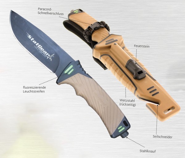 Statgear Survival - Jagdmesser, Messerschärfer, fluorisierende Streifen